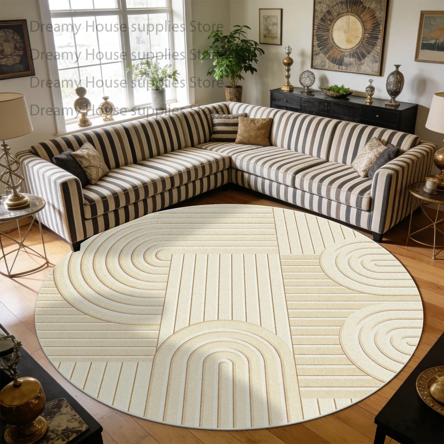 Simple Style Striped Cream Color Round Sofa Floor Mat Decoration Home Living Room Study Non-slip Carpet Bedroom Tables Chair Mat
