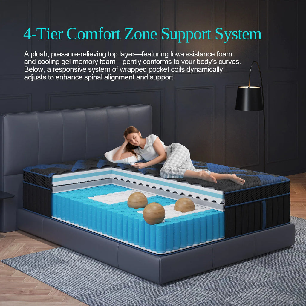 12"Gel Memory Foam Hybrid Pocket Spring Mattress ,Twin ,Full, Queen. King Bed Mattress In A Box, Medium Firm