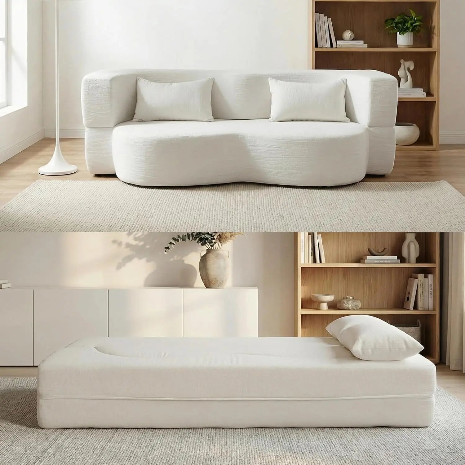 Convertible Sofa Bed, 78'' Queen Size Folding Sleeper Sofa with Pillow, 2-in-1 Teddy Fabric Boneless Loveseat Floor, Customized