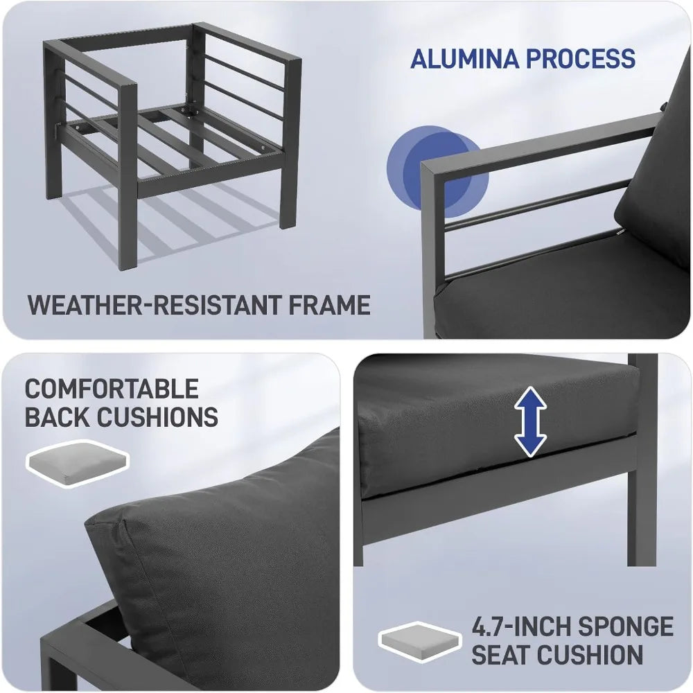 4-Seat Aluminum Outdoor Furniture Set with Cushions and Coffee Table