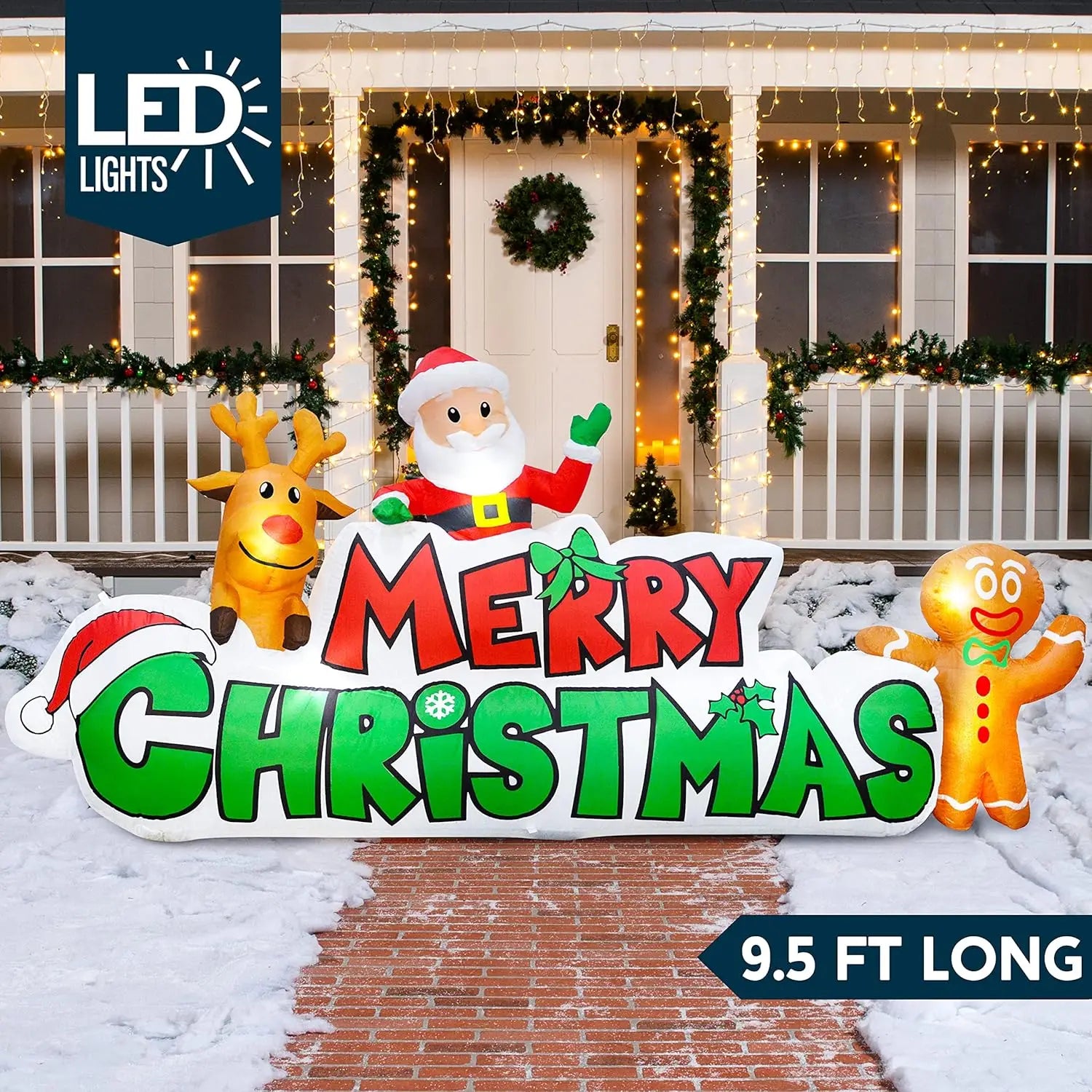 JOYFY 6.6 FT Long Christmas Inflatable Decoration Reindeer Peeing on Snowman with Build-in LEDs for Xmas Party Yard Garden Décor