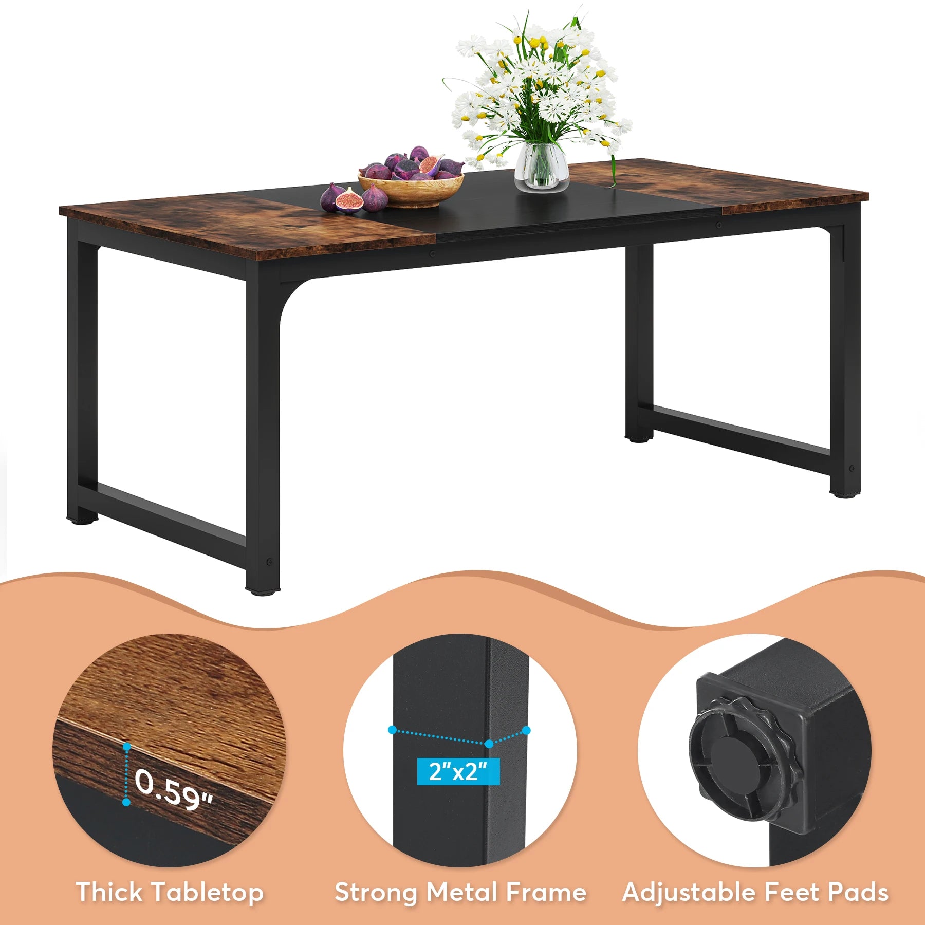 Dining , Industrial Kitchen Table for 6-8 Person,