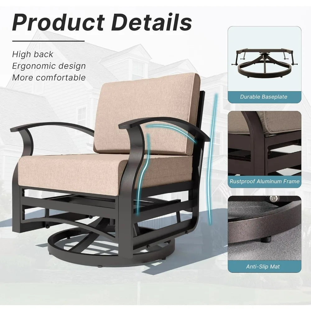 3 Pieces Patio Furniture Set, Swivel Rocking Gliders with Tempered Glass Side Table