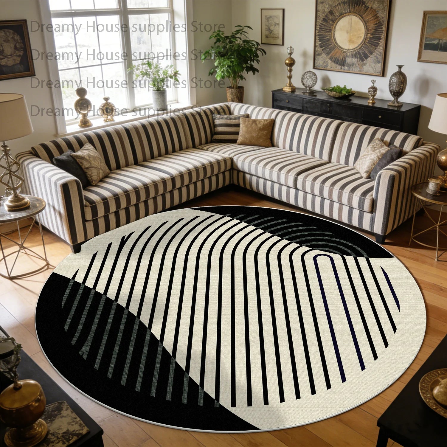 Simple Style Striped Cream Color Round Sofa Floor Mat Decoration Home Living Room Study Non-slip Carpet Bedroom Tables Chair Mat