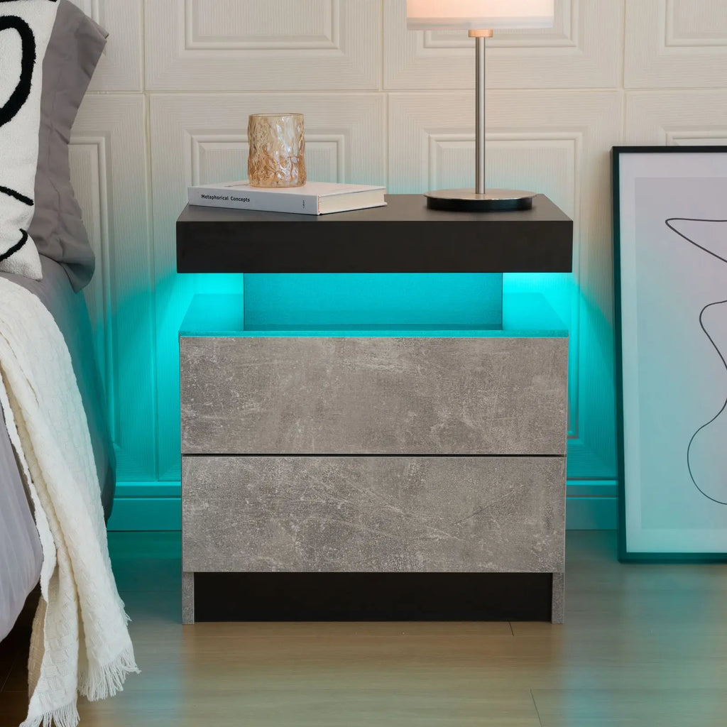 Cubehom LED Nightstand or End Table with 2 Drawers, RGB LED Lights