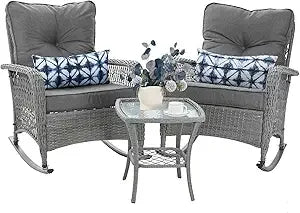 Patio Furniture Set 3 Pieces,  Wicker Outdoor Rocker Chairs and Coffee Table