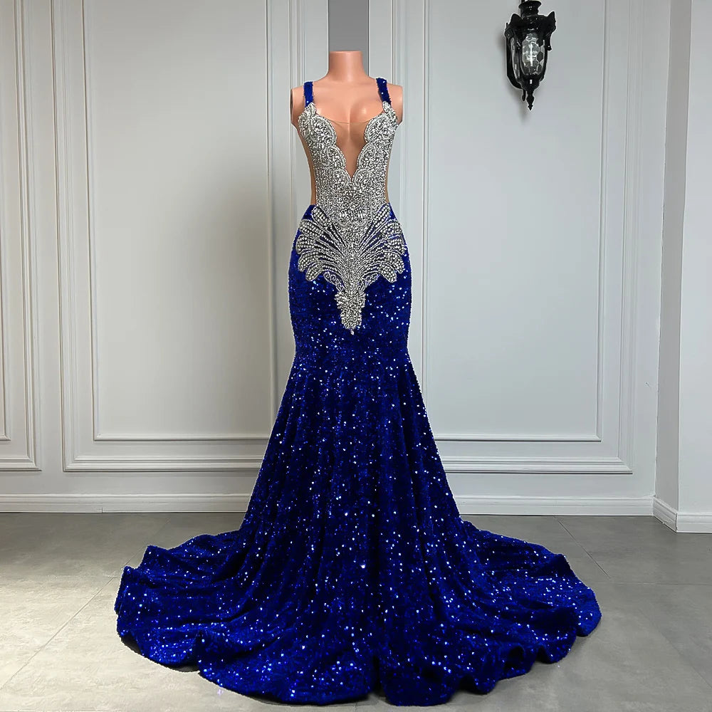 Gorgeous Long Prom Dresses 2026 Mermaid Style Luxury Sparkly Silver Crystals Red Sequin
