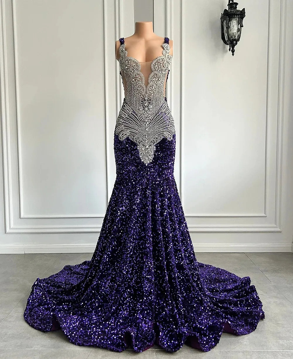Gorgeous Long Prom Dresses 2026 Mermaid Style Luxury Sparkly Silver Crystals Red Sequin