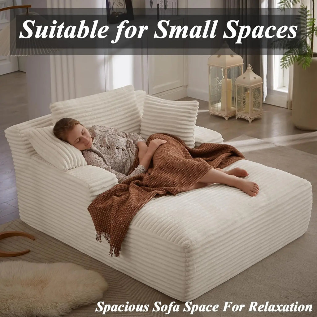 Oversized Chaise Lounge Chair with 3 Comfy Pillows for Living Room Bedroom, Wide Arms Corduroy Fabric High-Density
