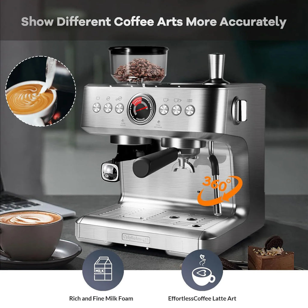Espresso Machine with Grinder, Semi-Automatic