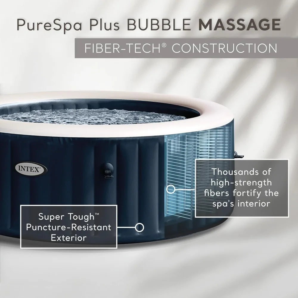 Garden Furniture-Inflatable Hot Tub Spa with Bubble Jets LED Light Cover 6 Person Air Jet Pool