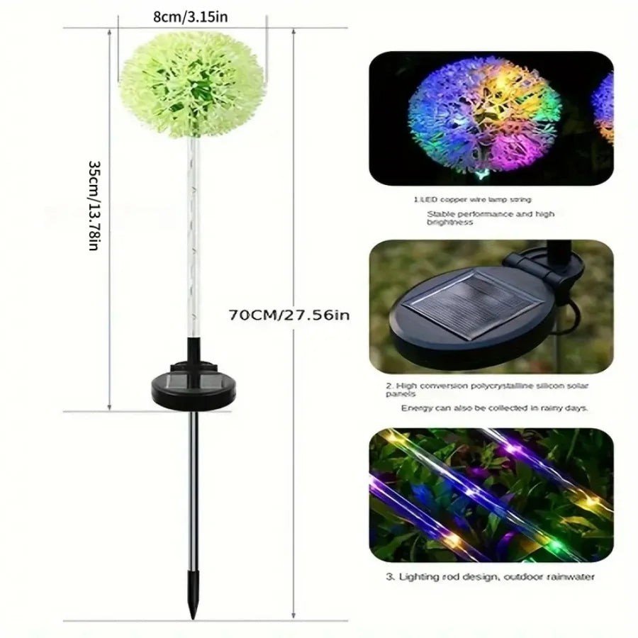 1PC/2PC 1 head/3 head solar LED dandelion outdoor ground mounted light,suitable for courtyard,garden,and landscape decoration