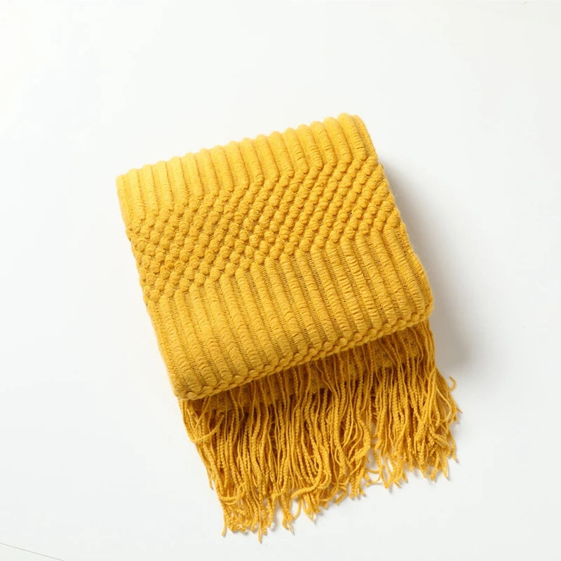 Knitted Thow With Tassels Chunky Vintage Luxury Farmhouse Throw
