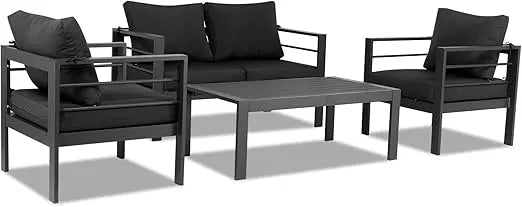 4-Seat Aluminum Outdoor Furniture Set with Cushions and Coffee Table