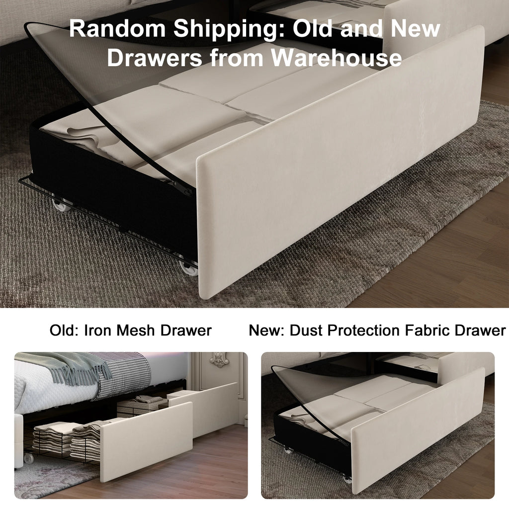 GEGOFORU LED Bed Frame with Galaxy Projector, Bluetooth Speaker, USB Ports, 4 Drawers, No Box Spring Needed, PU Black