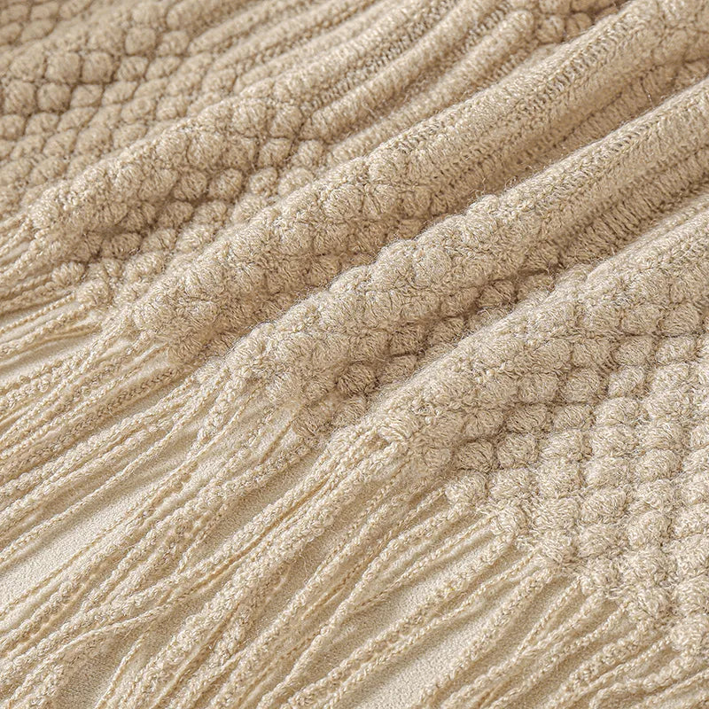 Knitted Thow With Tassels Chunky Vintage Luxury Farmhouse Throw