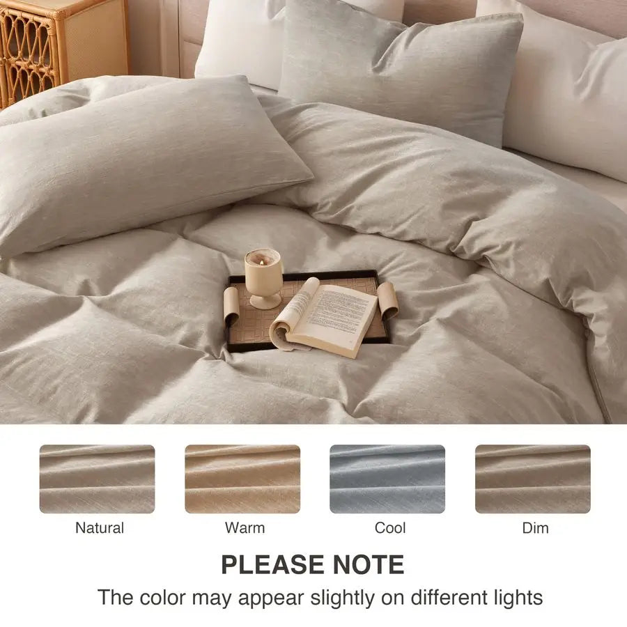 Linen Duvet Cover King Size Cotton Linen Blend, 3Pieces Bedding Set With 2 Pillowcases