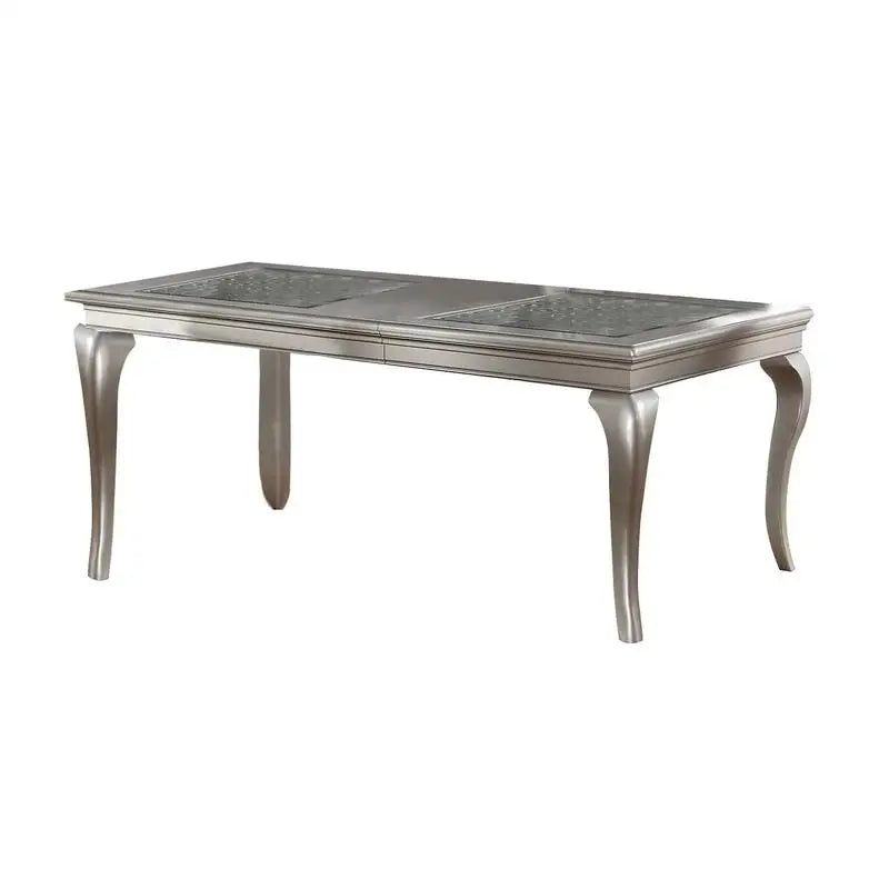7pc Silver Hue Glass Dining Table Set with 6 Tufted Side Chairs
