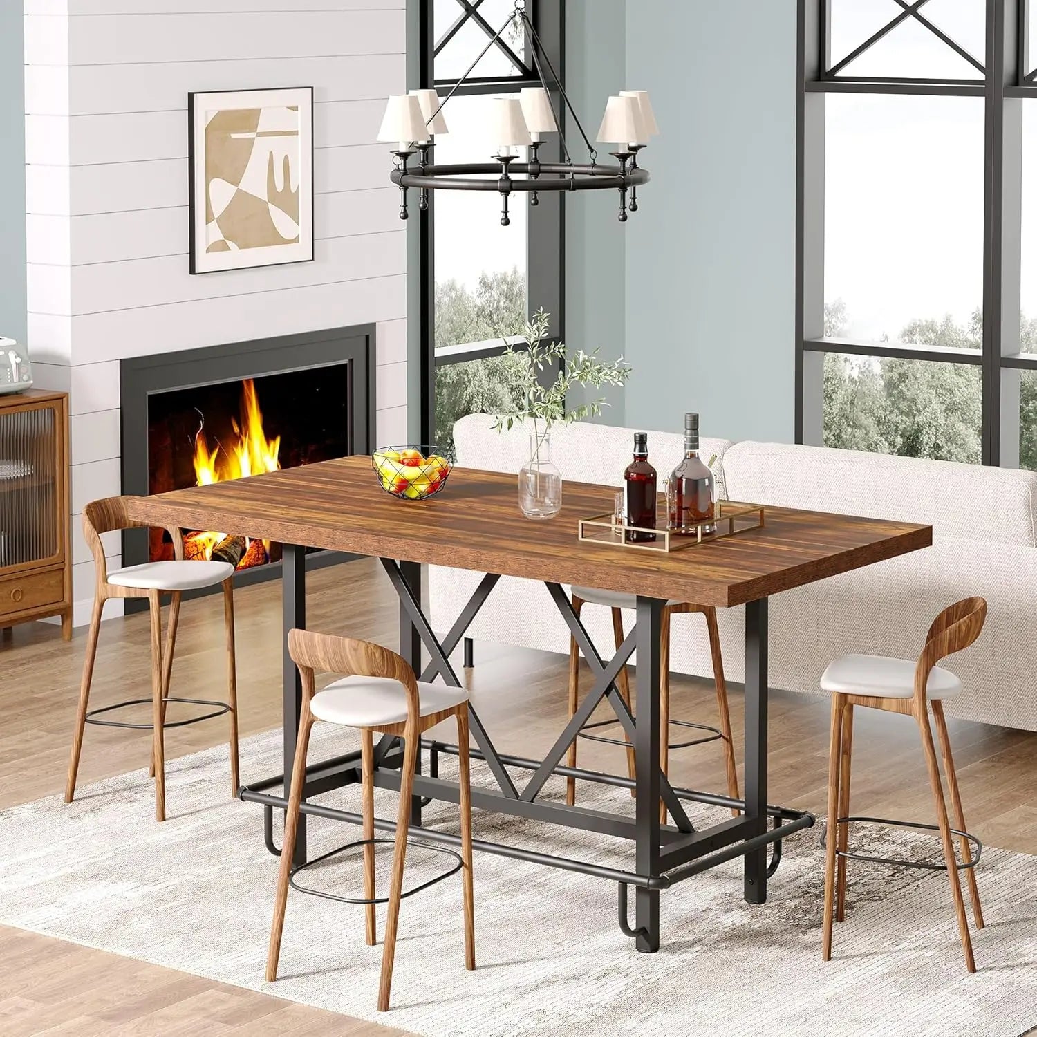 6 - Person Tabletop with Metal Legs - Height Table for Dining Room, Workspace