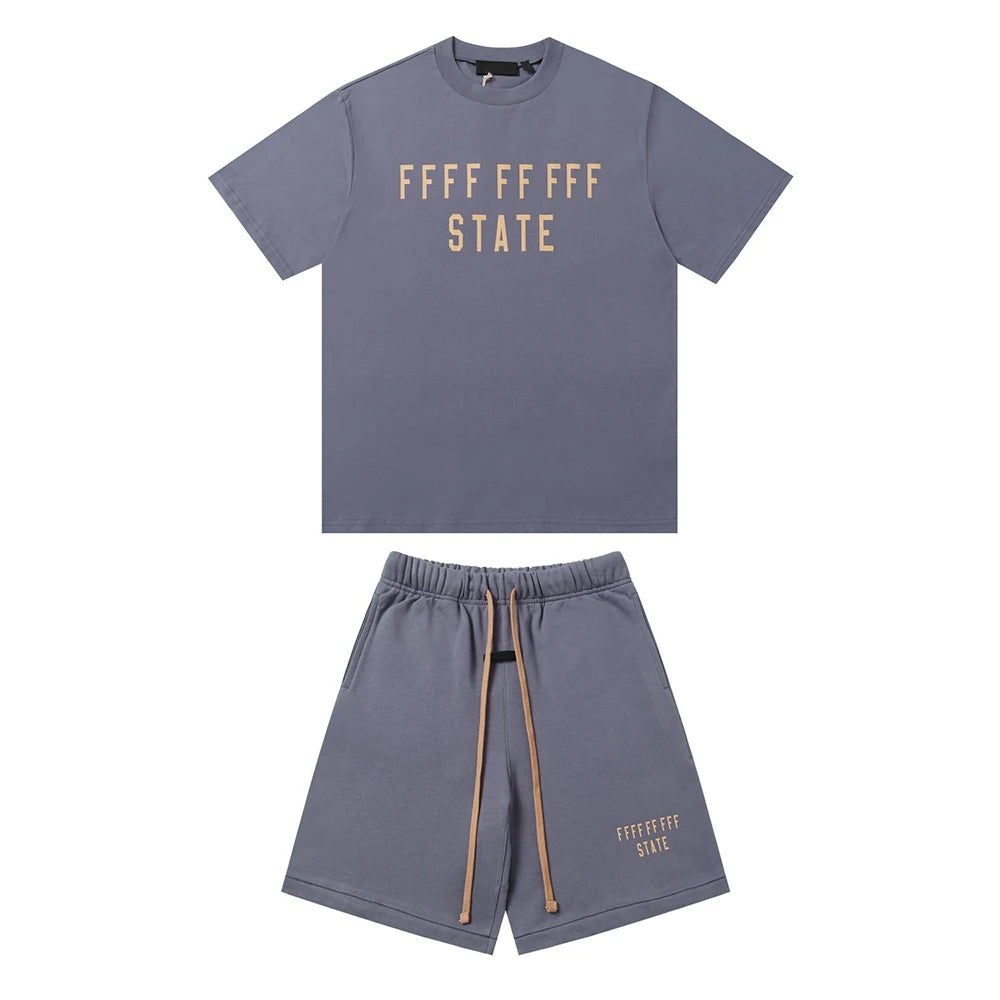 24fw Brand New Collection State Letter Print Short Sleeve T Shirt Shorts Sets Men Women