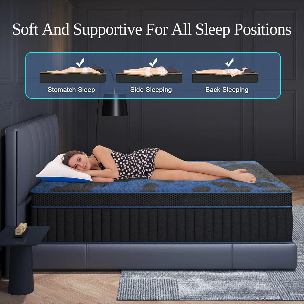 12"Gel Memory Foam Hybrid Pocket Spring Mattress ,Twin ,Full, Queen. King Bed Mattress In A Box, Medium Firm