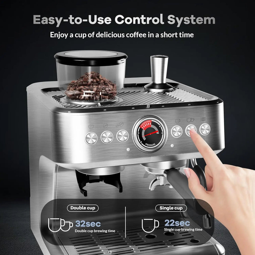 Espresso Machine with Grinder, Semi-Automatic