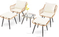 5 Piece Patio Furniture Set, Small Bistro Set, Rattan Chairs With Ottoman & Coffee Table