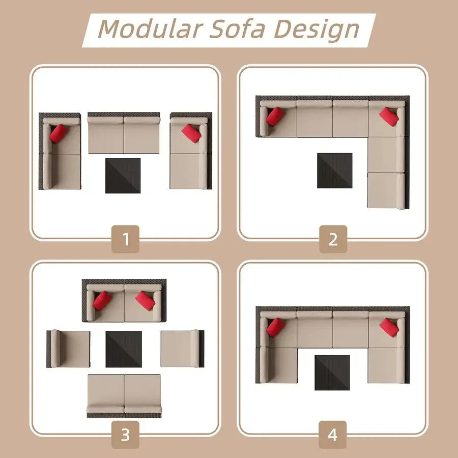 7 Pieces Patio Furniture Sets Outdoor AllWeather Sectional Patio Sofa Set PE Rattan Manual Weaving Wicker Patio Conversation Se