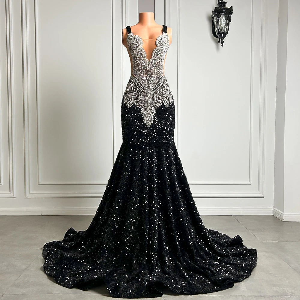 Gorgeous Long Prom Dresses 2026 Mermaid Style Luxury Sparkly Silver Crystals Red Sequin