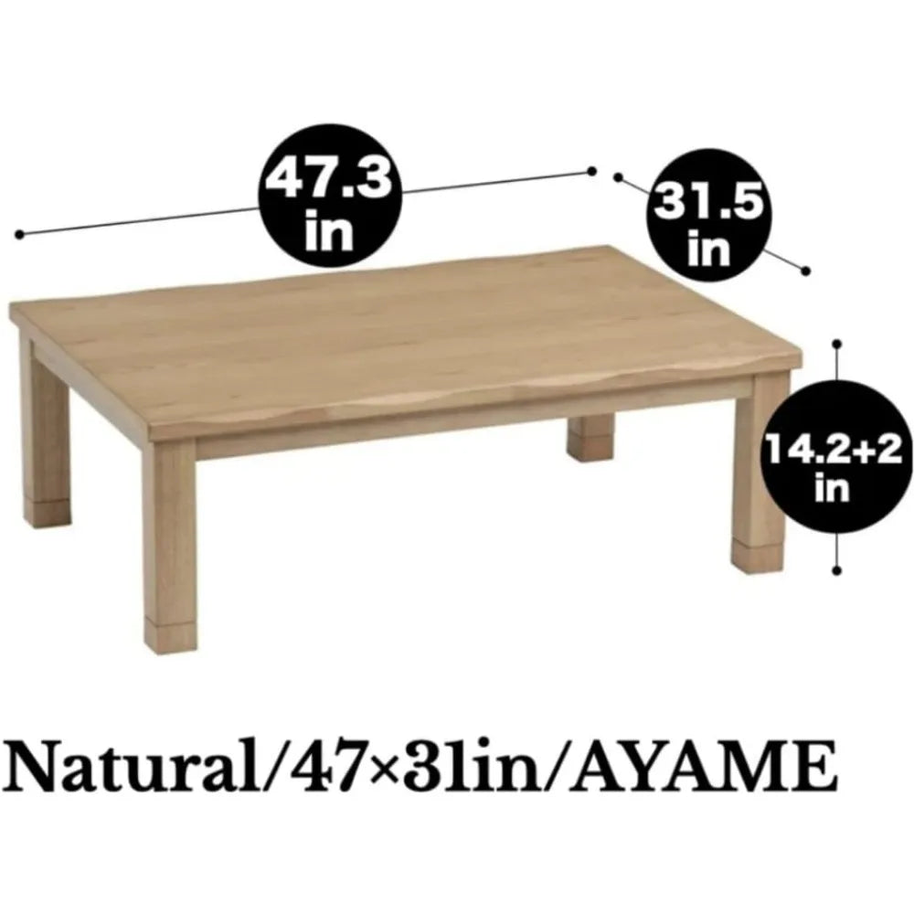 Japanese Style Electric Heated Kotatsu Table - Wooden Chabudai Furniture with 120V Heater for Dining and Work