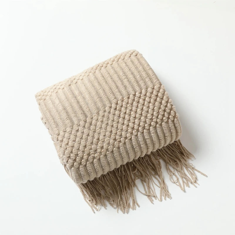Knitted Thow With Tassels Chunky Vintage Luxury Farmhouse Throw