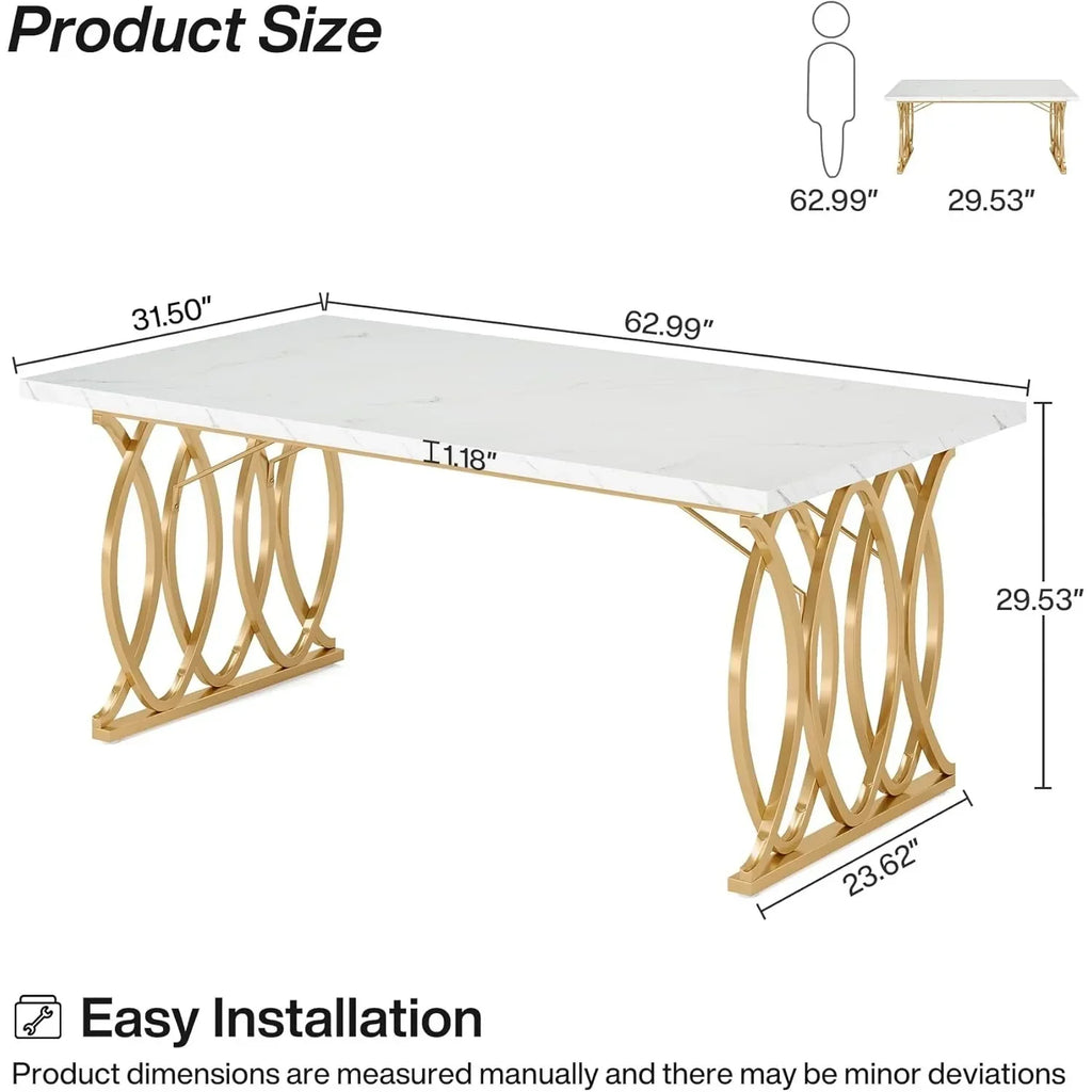 Modern Dining  or Kitchen Table for 4-6 People, Unique Rectangular Table