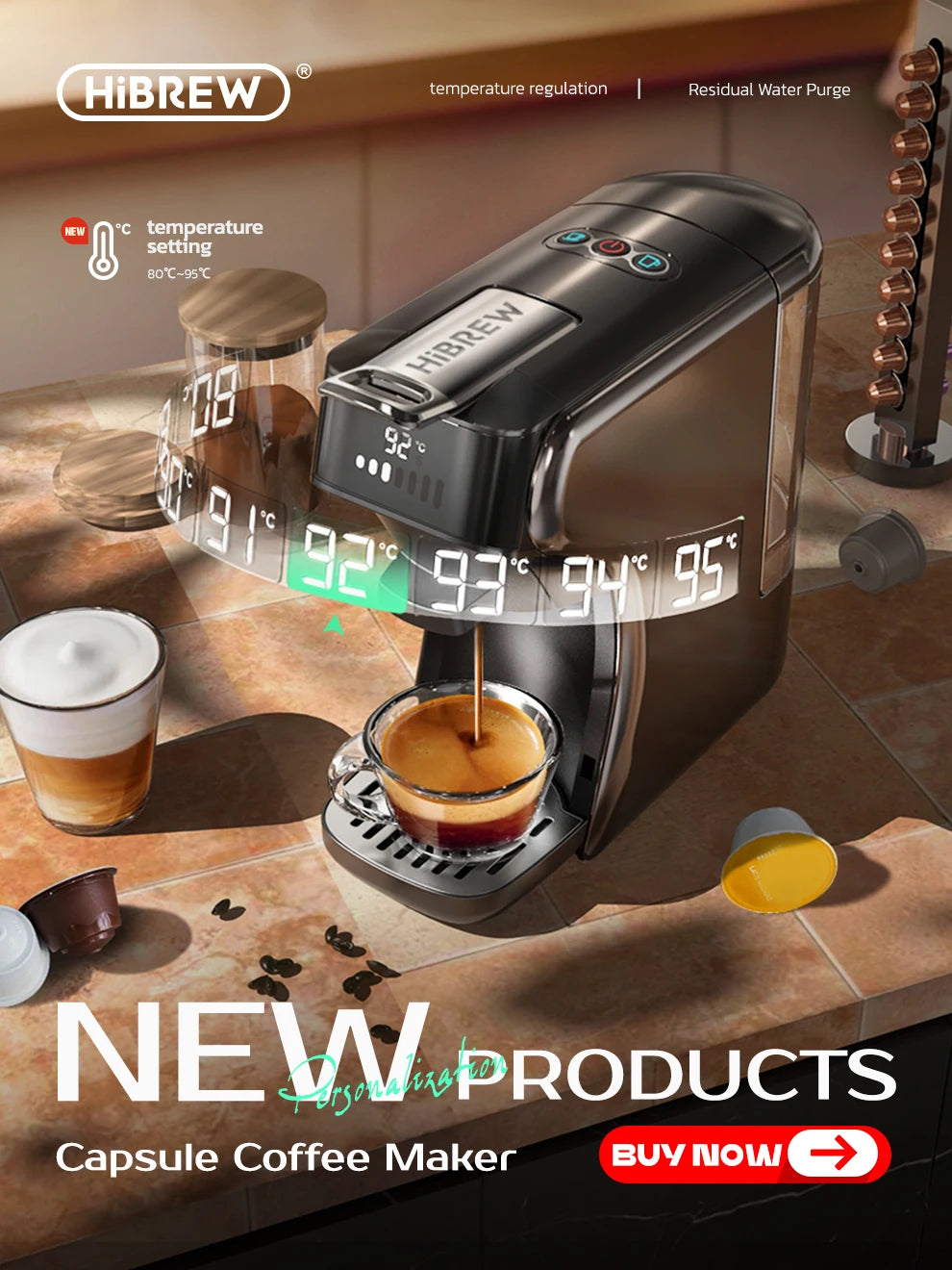 HiBREW 4 in 1 Coffee Machine for Espresso Pods