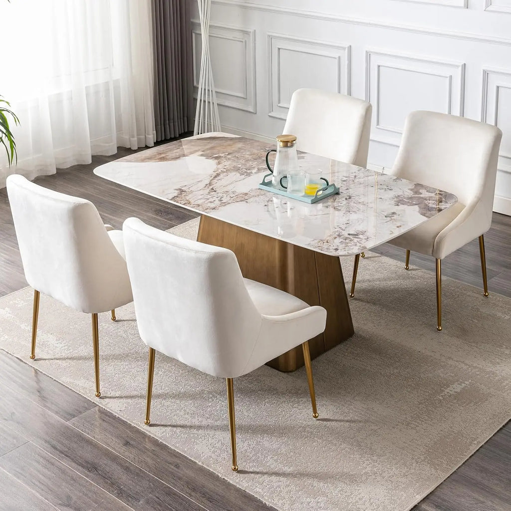 Cream Velvet Dining Chairs Gold Legs, Modern Upholstered Dining Room Chair with Wing Back Set of 4 Armless Padded, Customized
