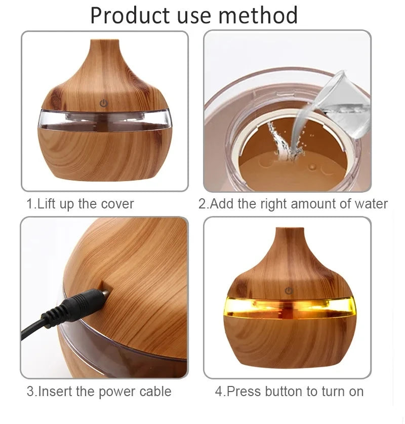 Electric Aroma Air Diffuser Wood Ultrasonic Air Humidifier Essential Oil Aromatherapy