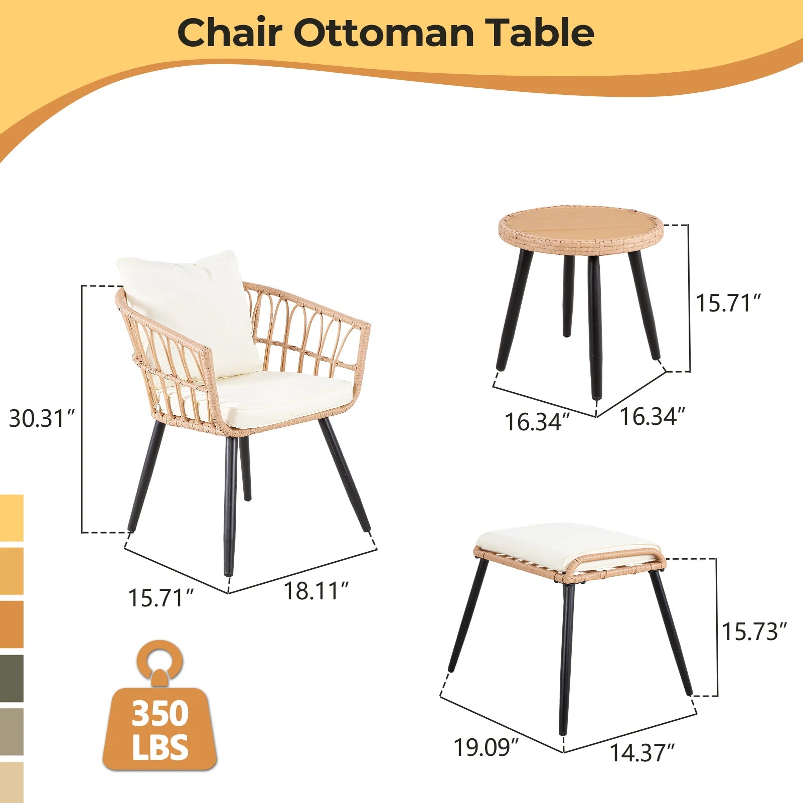 5 Piece Patio Furniture Set, Small Bistro Set, Rattan Chairs With Ottoman & Coffee Table