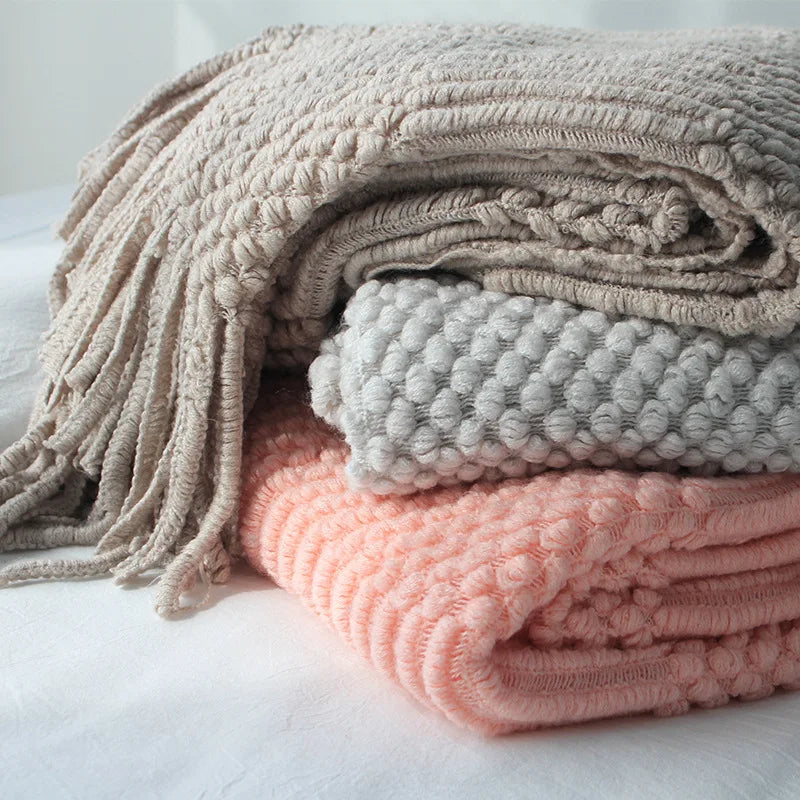 Knitted Thow With Tassels Chunky Vintage Luxury Farmhouse Throw