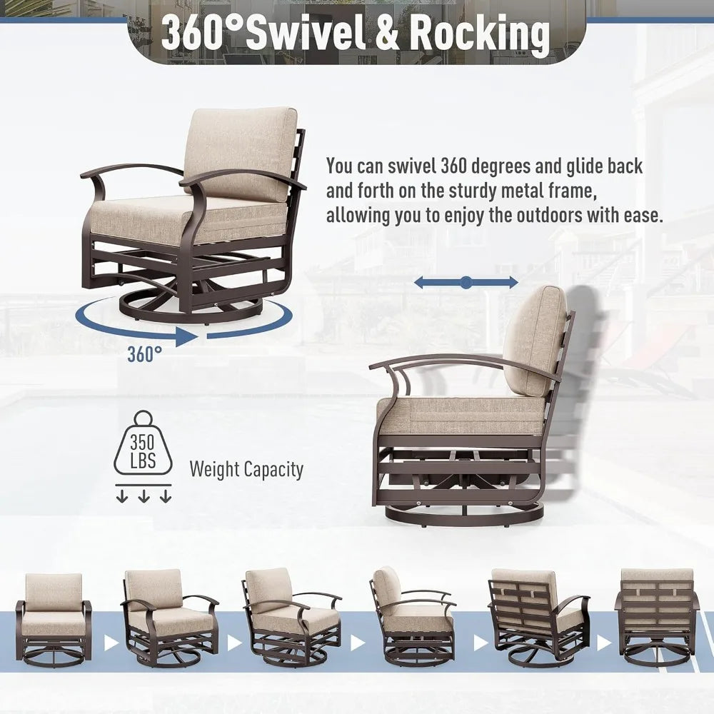 3 Pieces Patio Furniture Set, Swivel Rocking Gliders with Tempered Glass Side Table
