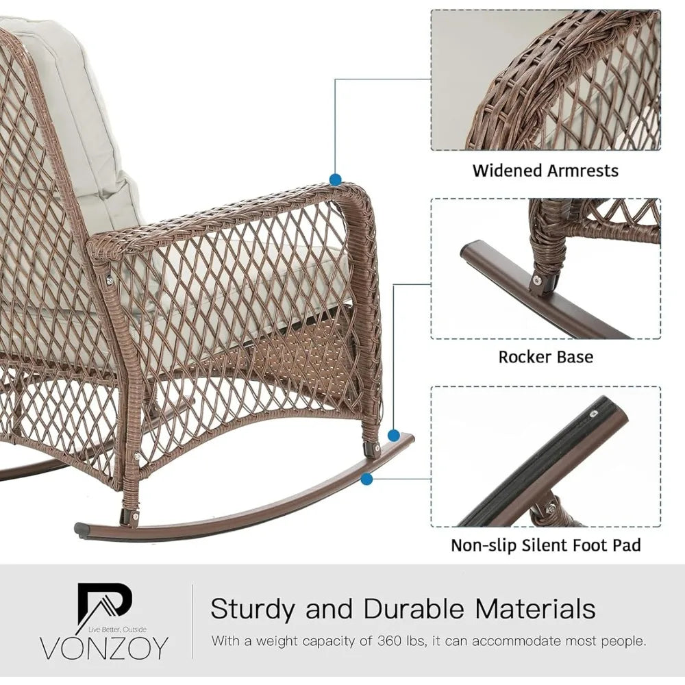Patio Furniture Set 3 Pieces,  Wicker Outdoor Rocker Chairs and Coffee Table