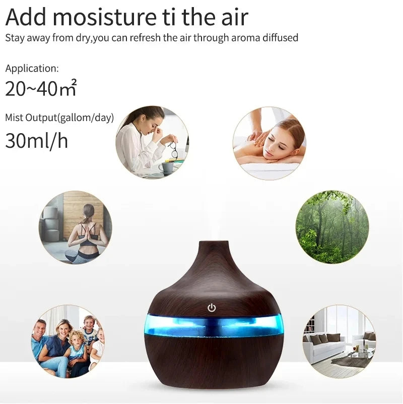 Electric Aroma Air Diffuser Wood Ultrasonic Air Humidifier Essential Oil Aromatherapy