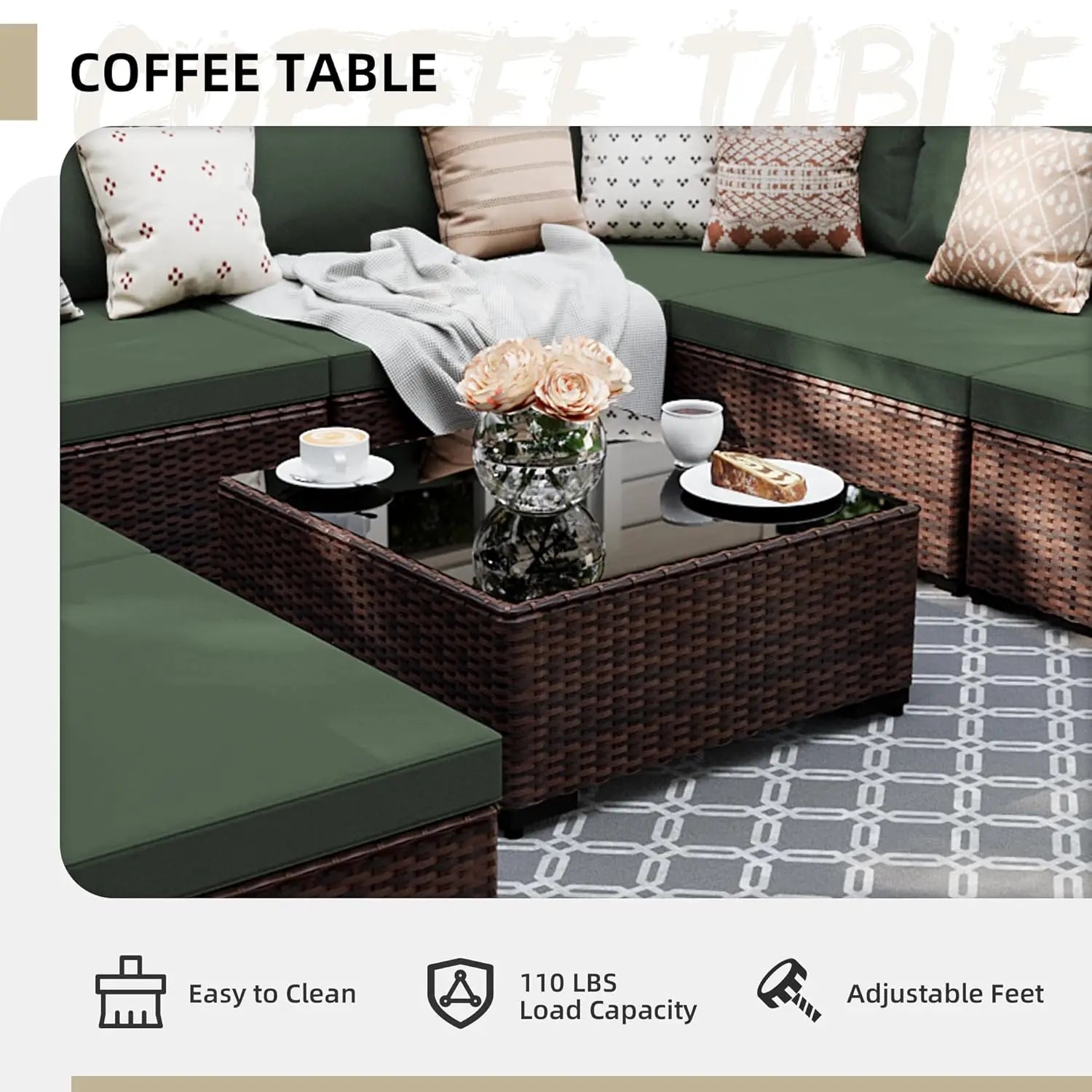 9 Pieces Patio Furniture Sets, Wicker Outdoor Sectional Sofa Couch with Coffee Table, Patio Conversation Set for, Customized