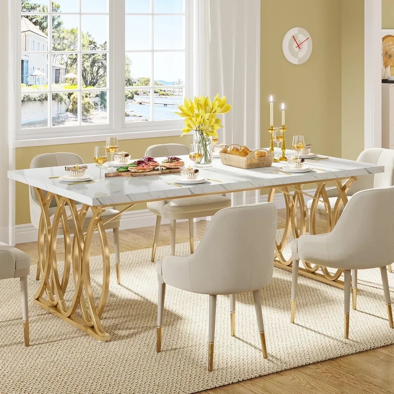 Modern Dining  or Kitchen Table for 4-6 People, Unique Rectangular Table