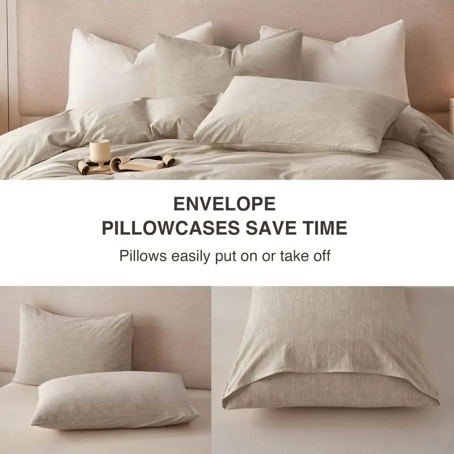 Linen Duvet Cover King Size Cotton Linen Blend, 3Pieces Bedding Set With 2 Pillowcases