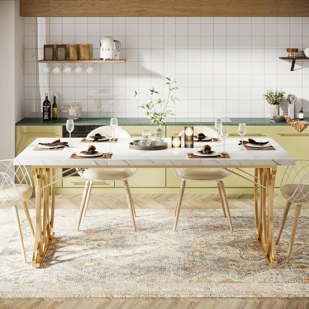 Modern Dining  or Kitchen Table for 4-6 People, Unique Rectangular Table