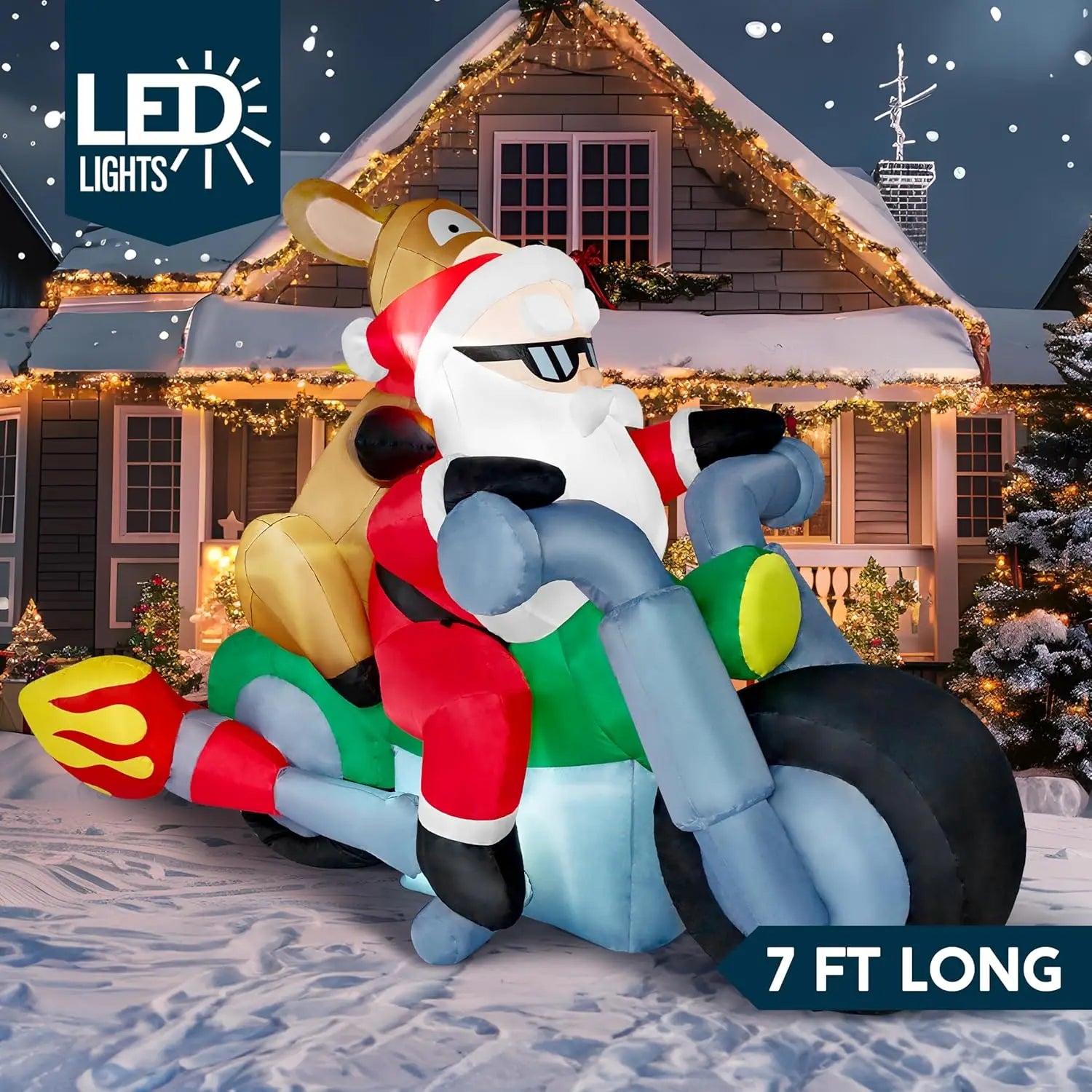 JOYFY 6.6 FT Long Christmas Inflatable Decoration Reindeer Peeing on Snowman with Build-in LEDs for Xmas Party Yard Garden Décor