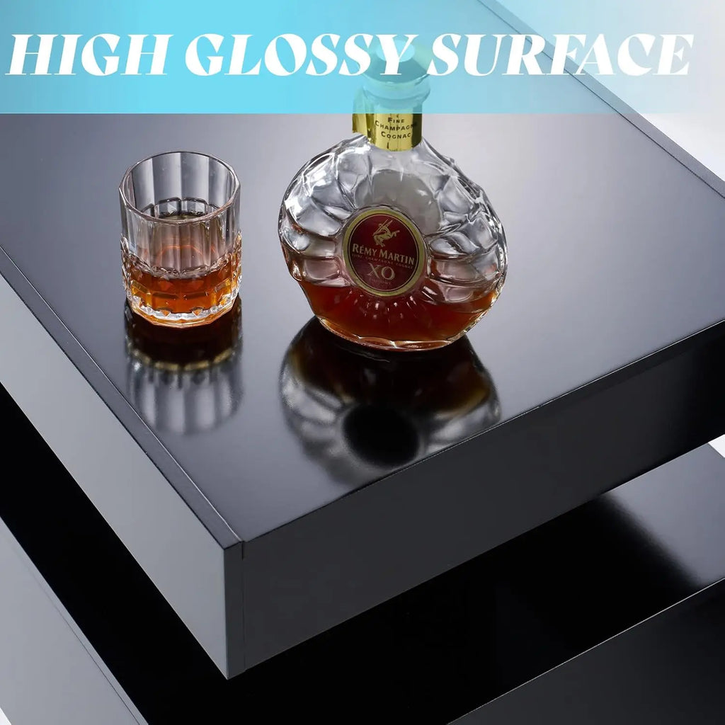 High Gloss LED Coffee Table, Modern 2-Tier Center Table with LED Lights,, 40in Simple, Customized