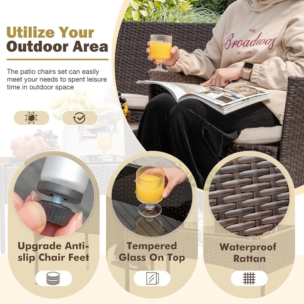 4 Pieces Outdoor Patio Furniture Sets Rattan Chair Wicker Set,Outdoor Indoor Use Backyard Porch