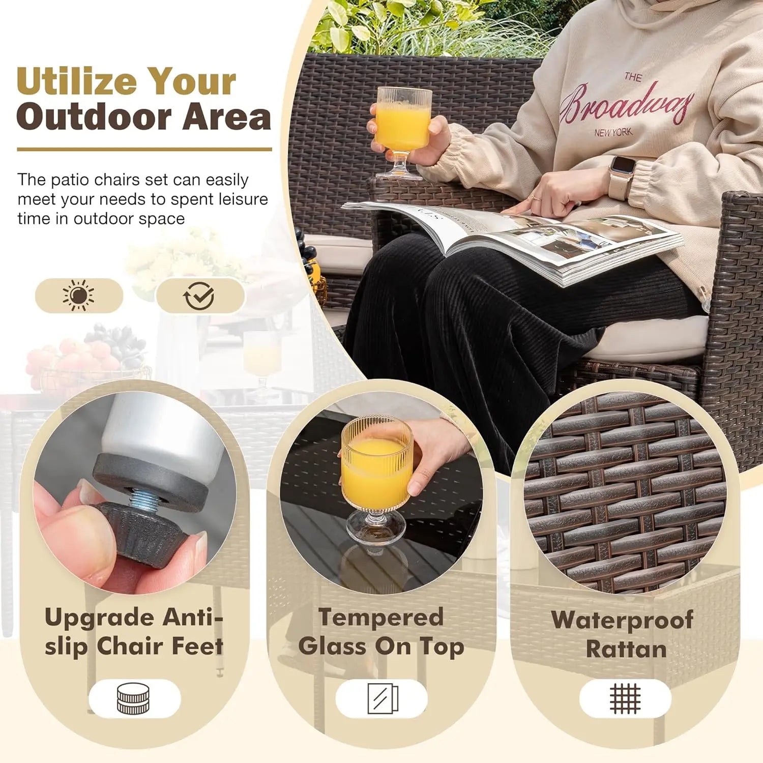 4 Pieces Outdoor Patio Furniture Sets Rattan Chair Wicker Set,Outdoor Indoor Use Backyard Porch