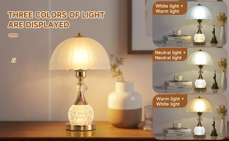 Bedside Table Lamp Petal Light Luxury Crystal Push Button Switch Control Dimming