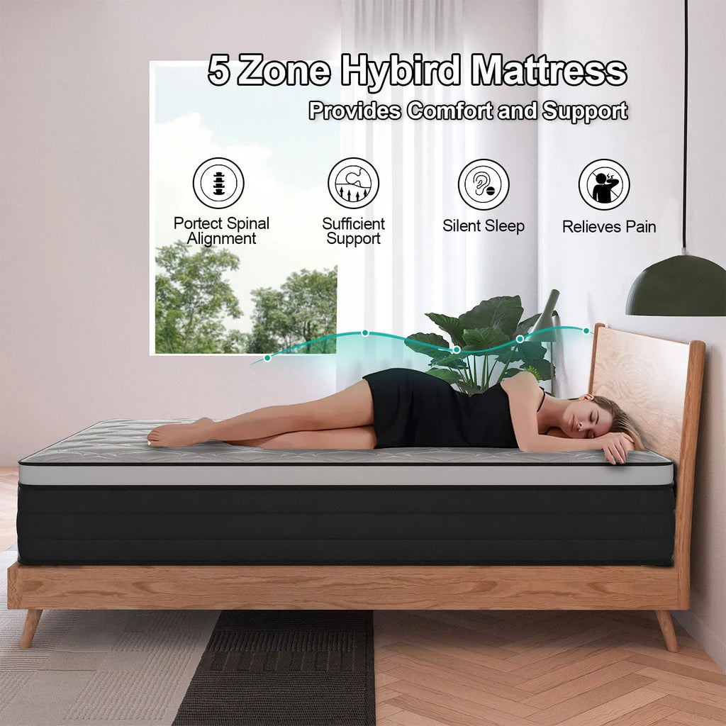 Twin Full King Queen Mattress in A Box, 12/14 Inch Hybrid Memory Mattresses Euro Top Medium Firm for Back & Lumbar Support
